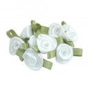 Różyczki atłasowe mini białe/zielone x10